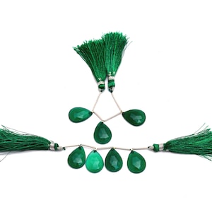 AAA+ Green Onyx Pear Briolette | Gemstone 15x20mm Loose Faceted Pear | Natural Green Onyx Semi Precious Gemstone Front Drill Beads Layout
