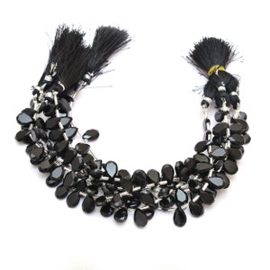 AAA+ Black Onyx 8x12mm Fancy Cut Pear Beads | Natural Black Onyx Semi Precious Gemstone Faceted Pear Briolette Loose Beads | 8inch Strand