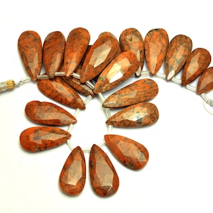 Camel Jasper Gemstone 13x28mm Faceted Pear Briolette Beads | Natural AAA+ Jasper Semi Precious Gemstone Loose Briolette Beads for Jewelry