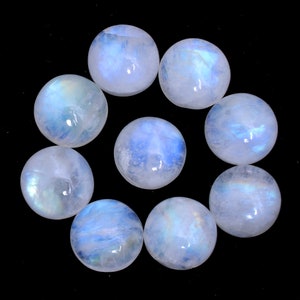 Natural Rainbow Moonstone Blue Fire Gemstone 13mm Round Cabochon | Moonstone Blue Flash Semi Precious Gemstone Loose Round Smooth Cabs Lot