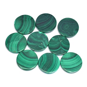 Natural AAA+ Malachite Gemstone Loose Round Coins | 18mm Disc 3mm Thick | Loose Green Pattern Malachite Semi Precious Gems | Lot of 5 Pieces