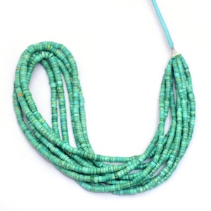 AAA+ Green Turquoise 3mm-5mm Spacer Smooth Beads | 18" Strand | Natural Turquoise Semi Precious Gemstone Disc / Coin / Heishi Rondelle Beads
