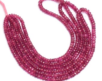 AAAA+ Pink Tourmaline 4mm-5mm Hand Cut Faceted Rondelle Beads | 16inch Strand | Natural Rubellite Precious Gemstone Beads for Jewelry