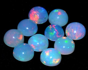 AAA+ Ethiopian Opal Fire 7mm Round Cabochon | Natural Ethiopian Welo Opal Multi Fire Loose Gemstone Flat Back Cabs | Welo Opal Gemstone Lot