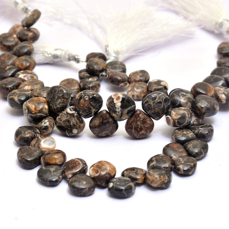 Turtle Jasper Gemstone Briolette Smooth Heart Beads Natural Turtle Jasper Semi Precious Gemstone 8mm-10mm Briolettes AAA 8inch Strand