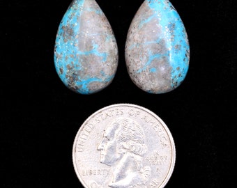 Arizona Turquoise Pear Cabochon Pair | Turquoise 33x14mm Cabochons | Natural Turquoise Semi Precious Loose Gemstone Cabochon- 26Carats Pair