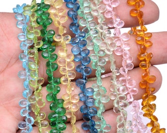 AAA Gemstone Quartz Mix 4x6mm Faceted Pear Briolettes | Hydro Quartz Semi Precious Gemstone Briolette Beads for Jewelry | 7inch Strand |