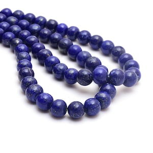 Cuentas redondas lisas de lapislázuli azul de 8 mm a 10 mm, tira de 16 pulgadas, cuentas sueltas de piedras preciosas semipreciosas naturales AAA+ para hacer joyas