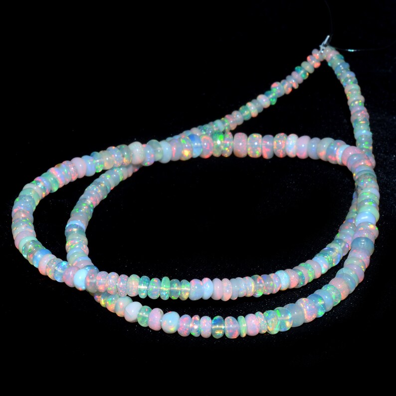 Natural Ethiopian Opal Gemstone Smooth Rondelles 16inch Strand AAA+ Ethiopian Welo Opal Fire Rondelle 3mm-5mm Beads Welo Opal Beads
