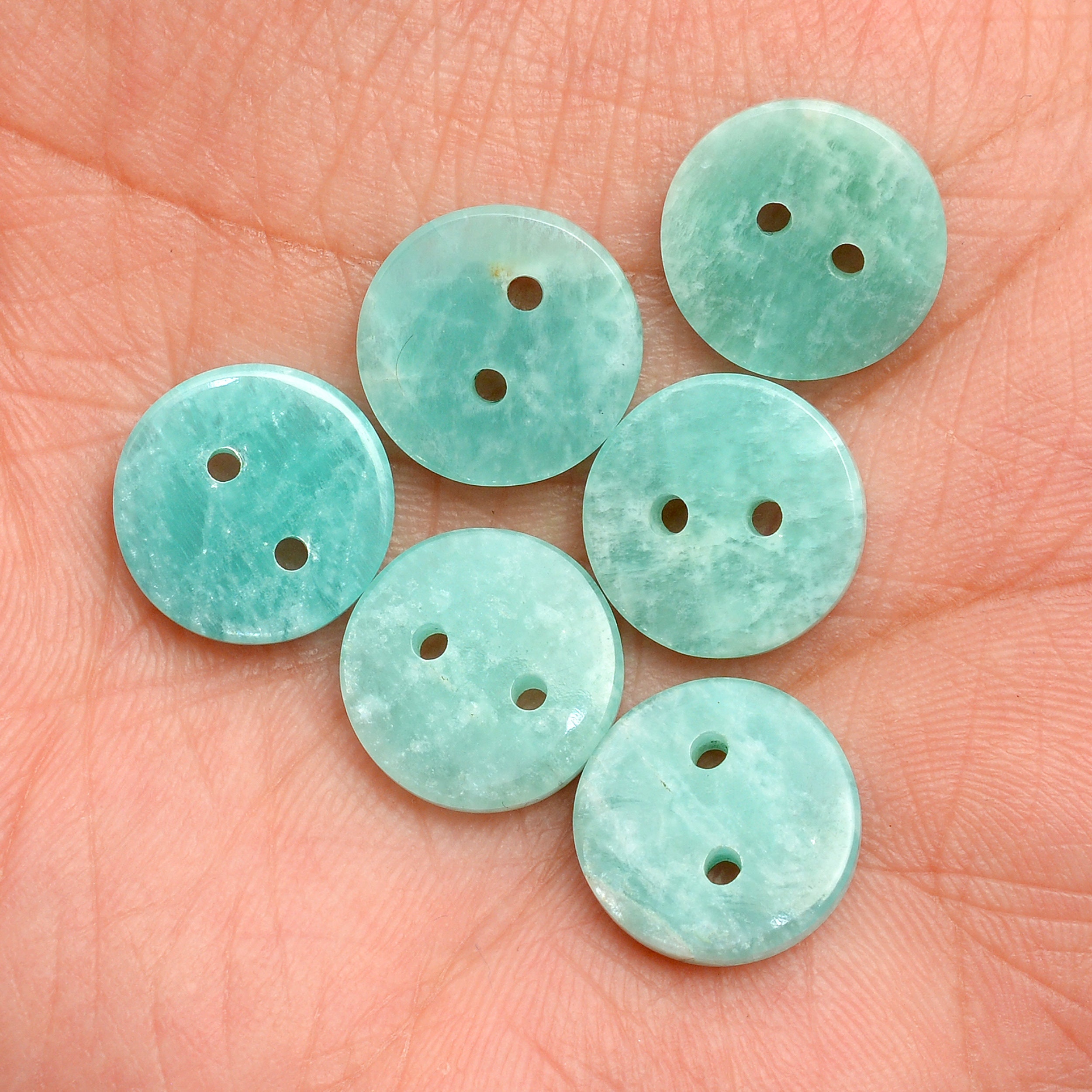Natural Amazonite 14x3mm Round Gemstone Buttons | Green