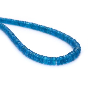 AAA+ Neon Apatite 4mm-6mm Faceted Heishi Spacer Beads | 16&quot; Strand | Natural Neon Blue Apatite Semi Precious Gemstone Loose Wheel Rondelle