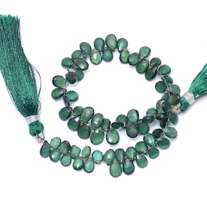 AAA+ Green Apatite 7x5mm-6x8mm Faceted Pear Briolette Beads | 8inch Strand | Rare Emerald Green Color Apatite Semi Precious Gemstone Beads