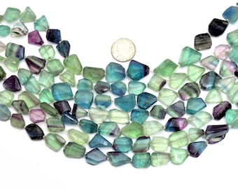 AAA Fluorite Faceted 16mm-20mm Nuggets Beads | Natural Fluorite Semi Precious Gemstone Step Cut Tumbled Rare Beads for Jewelry | 15" Strand