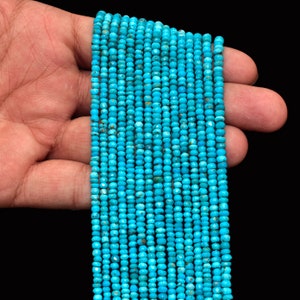 Genuine Turquoise 3mm Rondelle Faceted Beads| 13&quot;inch Strand | Natural Arizona Turquoise Semi Precious Gemstone Beads | AAA Quality |