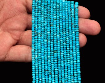 Genuine Turquoise 3mm Rondelle Faceted Beads| 13"inch Strand | Natural Arizona Turquoise Semi Precious Gemstone Beads | AAA Quality |