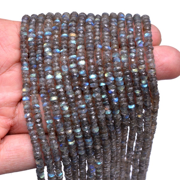 Labradorite Gemstone 5mm Rondelle Faceted Beads | 13" Strand | Natural High Blue Fire Labradorite Semi Precious Gemstone Beads | AAA Quality