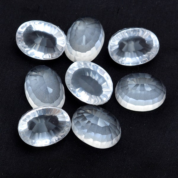 AAA+ Crystal Quartz Loose 12x16mm Faceted Oval Cabochon | Gemstone Concave Cut Pair | Rare Clear Quartz Natural Semi Precious Gemstone Cabs