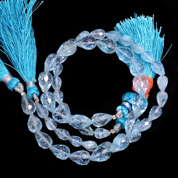 10X7MM AQUAMARINE GEMSTONE GRADE AAA FACETED TEARDROP LOOSE BEADS 15.5/"