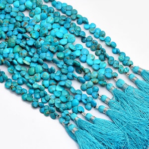 Genuine Turquoise 6mm Heart Briolette Beads |  8&quot; Strand-39Carats | Natural Arizona Turquoise Faceted Semi Precious Gemstone Heart Briolette