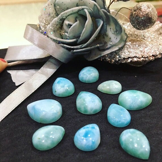 AAA Larimar Gemstone Pear Cabochon Lot | Natural Larimar - 5 Cabs lot | Loose Larimar Semi Precious Gemstone Cabochon Lot |