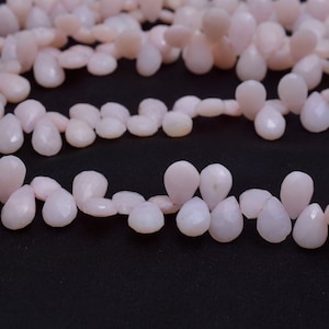 AAA Pink Opal 8x12mm Pear Briolette Faceted Beads | 8inch Strand | Peruvian Pink Opal Natural Semi Precious Gemstone Briolettes for Jewelry