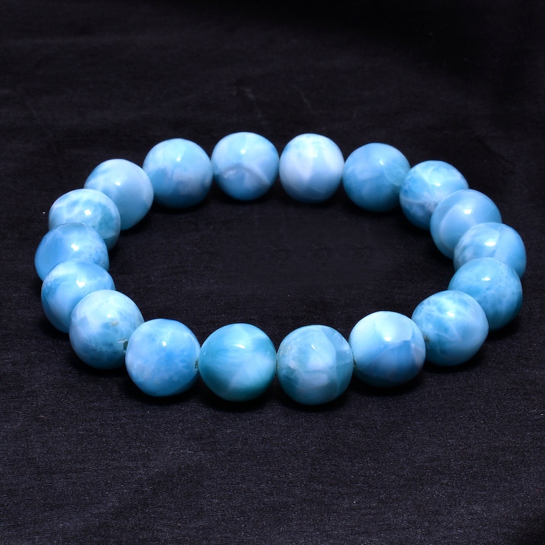Larimar Gemstone Jewelry 141Carats AAA+ Larimar Gemstone 10mm Smooth Round Bracelet Natural High Quality Larimar Bracelet 7inch Long