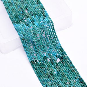 AAA+ Turquoise Gemstone 2mm-2.5mm Micro Faceted Beads | 13inch Strand | Natural Arizona Shaded Turquoise Semi Precious Gemstone Round Beads