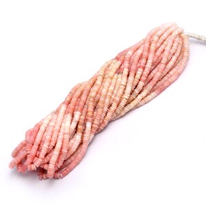 AAA+ Pink Opal 5mm Smooth Heishi Spacer Beads | 16inch Strand | Natural Multi Pink Opal Semi Precious Gemstone Wheel Rondelle Loose Beads
