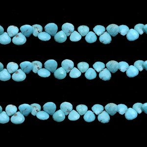 Natural AAA+ Turquoise Heart 5mm-6mm  Beads, Gemstone Loose Briolettes | Arizona Turquoise Faceted Semi Precious Gemstone Beads | 8" Strand