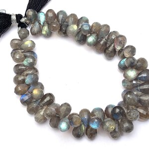 AAA+ Labradorite Gemstone Faceted Teardrop Briolette | 7x9mm to 8x12mm Beads | Natural Labradorite Blue Fire Gemstone Box Cut Loose Drops