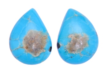 Arizona Turquoise Pear Cabochon Pair, Turquoise 11x15mm Cabochons, Natural Turquoise Semi Precious Gemstone Loose Flat Back Cabs Pair