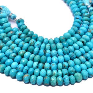 Echte Türkis Edelstein 8mm Rondell Perlen | AAA+ Arizona Türkis Halbedelstein Facettierte lose Perlen für Schmuck | 6&quot; Strang