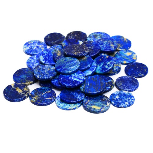 14mm Egyptian Blue Lapis Lazuli Coin Beads – Natural Gemstone, 15 AAA Grade, Center-Drilled