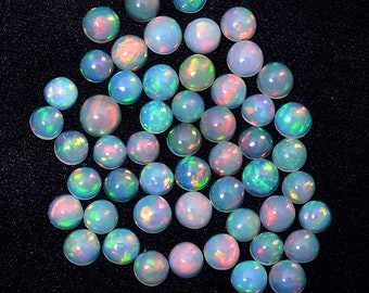 AAA+ Ethiopian Opal Fire 5mm Round Cabochon | Natural Ethiopian Welo Opal Multi Fire Loose Gemstone Flat Back Cabs | Welo Opal Gemstone Lot