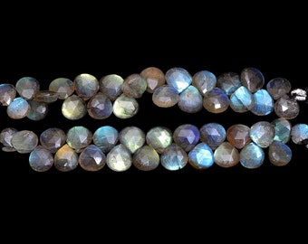AAA+ Labradorite Gemstone Heart Briolettes | 4&quot; Strand | 7mm-8mm Heart Briolette | Natural Labradorite Fire Semi Precious Beads for Jewelry