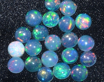 AAA+ Ethiopian Fire Opal 5mm Round Cabochon | Natural Ethiopian Welo Opal Multi Fire Loose Gemstone Flat Back Cabs | Welo Opal Gemstone Lot