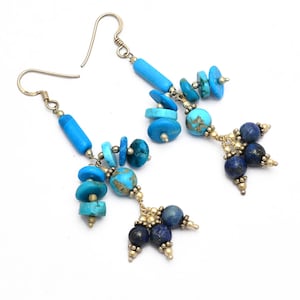 Raro Turquesa / Pendientes colgantes de piedra preciosa de lapislázuli / Turquesa natural / Pendientes de estilo boho de plata Lapis Sterling 925 / Regalos para ella