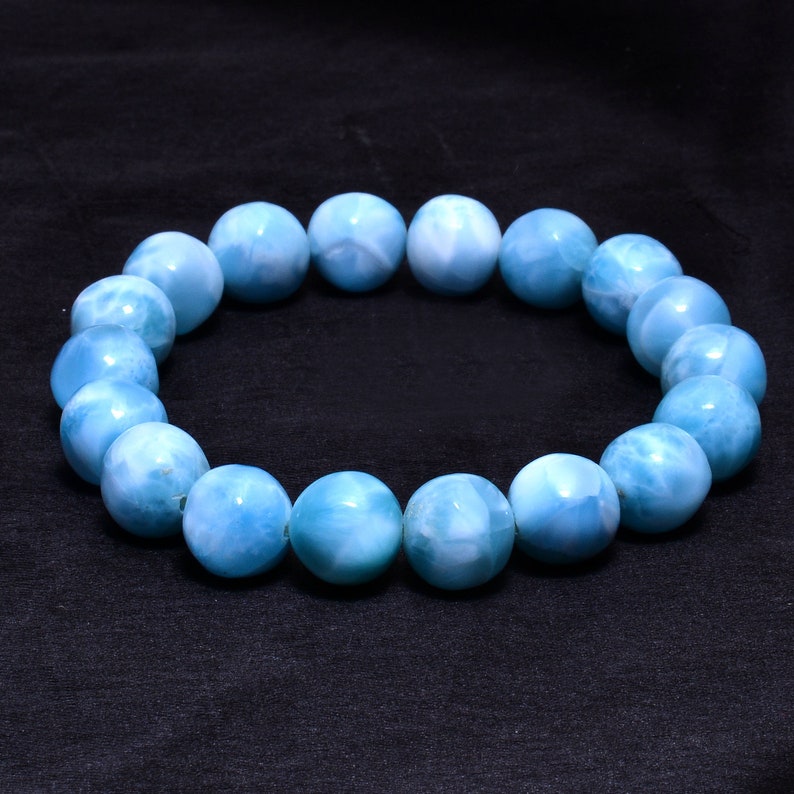 Larimar Gemstone Jewelry 141Carats AAA+ Larimar Gemstone 10mm Smooth Round Bracelet Natural High Quality Larimar Bracelet 7inch Long
