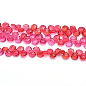 Pink Tourmaline Quartz 4mm-5mm Heart Faceted Briolette Beads | Pink Tourmaline Hydro Color Quartz Gemstone Briolette Beads | 6inch Strand