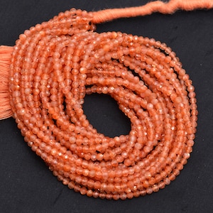 AAA+ Fiery Sunstone 2mm-3mm Micro Faceted Rondelle Beads | 13&quot; Strand | Natural Sunstone Semi Precious Gemstone Loose Beads for Jewelry