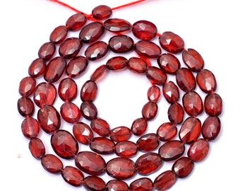 AAA+ Red Garnet Gemstone Oval Briolette Faceted Beads | 16" Strand | Natural Red Garnet Semi Precious Gemstone 5x7mm-6x8mm Loose Fancy Beads