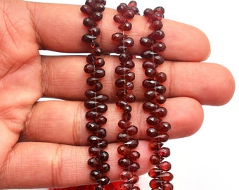 10 Perles Briolette En Grenat Rouge Facetté - Forme Poire Perforée Haut - Vrac AAA+ Pour Création Bijoux
