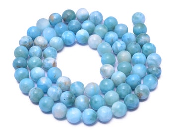 Natural Larimar Gemstone 10mm Smooth Round Loose Beads | Genuine Larimar Semi Precious Gemstone Loose Round Beads For Jewelry Making