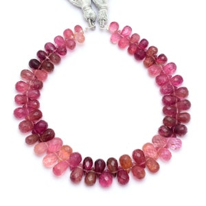 AAA+ Pink Tourmaline 7mm-10mm Teardrop Briolette Beads | Natural Multi Pink Tourmaline Precious Gemstone Faceted Loose Drops | 8inch Strand