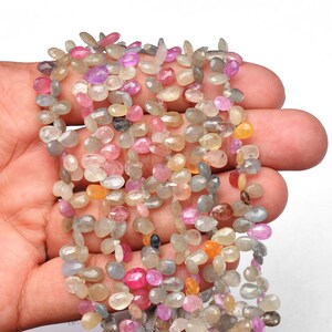 AAA+ Multi Sapphire Pear Briolette Faceted Loose Beads | 8inch Strand | Natural Sapphire Precious Gemstone Pear Beads for Jewelry Making