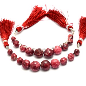 Natural AAA+ Pink Thulite 8mm-12mm Onion Loose Beads | Thulite Semi Precious Gemstone Smooth Briolette Beads for Jewelry | 10 Beads Strand