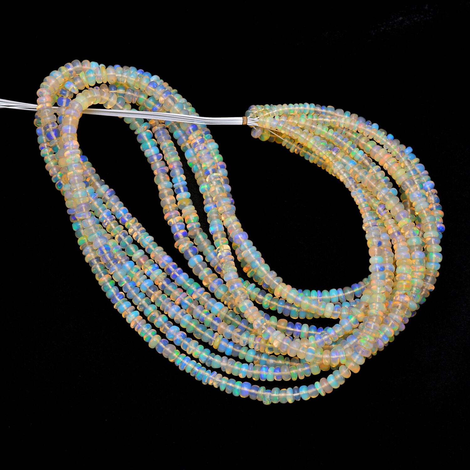 Collier En Opale Noire éthiopienne Welo - 42 Carats - Perles Rondelles 3-5 Mm - Traité à La Chaleur