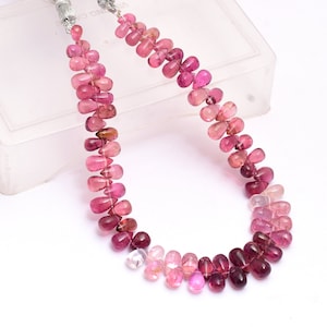 AAA+ Pink Tourmaline 7mm-8mm Hand Cut Teardrop Smooth Briolette | Natural Multi Tourmaline High Polish Gemstone Drops Beads For Jewelry |