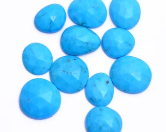 Natural AAA+ Turquoise 9mm-12mm Oval Rosecut Cabochon Lot | Sleeping Beauty Turquoise Semi Precious Gemstone Loose Faceted Rosecut Cabochons