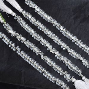 Crystal Quartz Faceted Teardrop Beads | 6inch Strand 6x4mm Drops | Natural Clear Crystal Semi Precious Gemstone Teardrop Briolette Beads